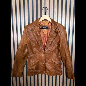 Vintage Remy USA Leather Jacket XS Womens Brown Arrow Genuine Cow Silk Lining